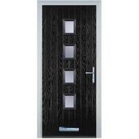Door-Stop 4 Square Black Left Hand GRP Composite Door with Stippolyte Glass - 840 x 2100mm