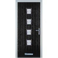 Door-Stop 4 Square Black Left Hand GRP Composite Door with Flair Glass - 920 x 2100mm
