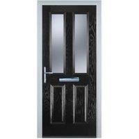 Door-Stop 2 Panel 2 Square Black Right Hand GRP Composite Door with Stippolyte Glass - 840 x 2100mm
