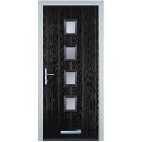 Door-Stop 4 Square Black Right Hand GRP Composite Door with Stippolyte Glass - 920 x 2100mm