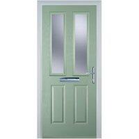 Door-Stop 2 Panel 2 Square Chartwell Green Left Hand GRP Composite Door with Stippolyte Glass - 840 x 2100mm