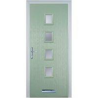 Door-Stop 4 Square Chartwell Green Right Hand GRP Composite Door with Stippolyte Glass - 840 x 2100mm