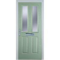 Door-Stop 2 Panel 2 Square Chartwell Green Right Hand GRP Composite Door with Stippolyte Glass - 920 x 2100mm