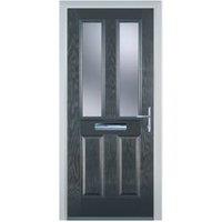 Door-Stop 2 Panel 2 Square Anthracite Grey Left Hand GRP Composite Door with Stippolyte Glass - 840 x 2100mm