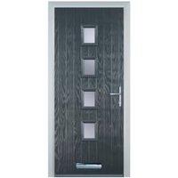Door-Stop 4 Square Anthracite Grey Left Hand GRP Composite Door with Stippolyte Glass - 840 x 2100mm