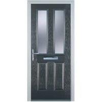 Door-Stop 2 Panel 2 Square Anthracite Grey Right Hand GRP Composite Door with Stippolyte Glass - 920 x 2100mm