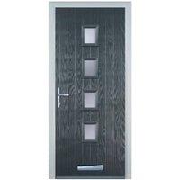 Door-Stop 4 Square Anthracite Grey Right Hand GRP Composite Door with Stippolyte Glass - 920 x 2100mm