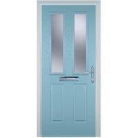 Door-Stop 2 Panel 2 Square Duck Egg Blue Left Hand GRP Composite Door with Stippolyte Glass - 840 x 2100mm