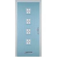 Door-Stop 4 Square Duck Egg Blue Left Hand GRP Composite Door with Flair Glass - 840 x 2100mm