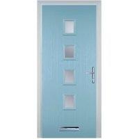 Door-Stop 4 Square Duck Egg Blue Left Hand GRP Composite Door with Stippolyte Glass - 920 x 2100mm