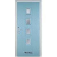 Door-Stop 4 Square Duck Egg Blue Right Hand GRP Composite Door with Stippolyte Glass - 840 x 2100mm