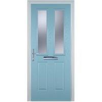 Door-Stop 2 Panel 2 Square Duck Egg Blue Right Hand GRP Composite Door with Stippolyte Glass - 920 x 2100mm