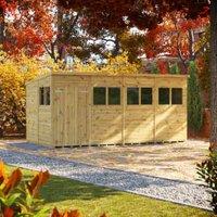 Powersheds Premium Double Door Pent Pressure Treated Shed - 16 x 8ft