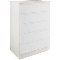 Boston Matt White Tallboy Chest with 5 Drawers - 820 x 1136 x 520mm