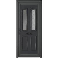 Crystal Kensington Right Hand Pre-hung Grey uPVC Four Panel 2 Square Front Door with Obscure Glazing - 920 x 2090mm