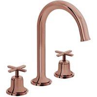VitrA Origin Deck Mounted Classic 3 Tap Hole Basin Mixer Tap - Soft Copper