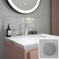 Clear Glass Bathroom Splashback with Brushed Chrome Caps - 600 x 250mm