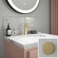 Clear Glass Bathroom Splashback with Brushed Brass Caps - 600 x 250mm