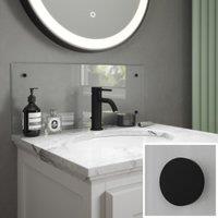 Clear Glass Bathroom Splashback with Matt Black Caps - 500 x 250mm