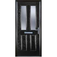 Door-Stop 2 Panel 2 Square Black Left Hand GRP Composite Door with Colour-Matched Frame - 840 x 2100mm