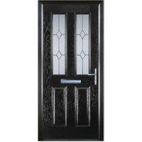 Door-Stop 2 Panel 2 Square Black Left Hand GRP Composite Door with Stippolyte Glass & Colour-Matched Frame - 840 x 2100mm