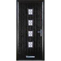 Door-Stop 4 Square Black Left Hand GRP Composite Door with Flair Glass & Colour-Matched Frame - 840 x 2100mm