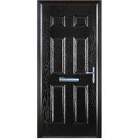 Door-Stop 6 Panel Black Left Hand GRP Composite Door with Colour-Matched Frame - 840 x 2100mm