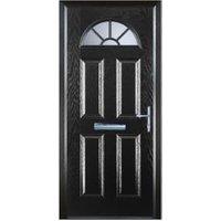Door-Stop 4 Panel Sunburst Black Left Hand GRP Composite Door with Colour-Matched Frame - 840 x 2100mm