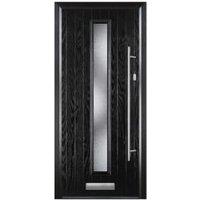Door-Stop Cottage Black Left Hand GRP Composite Door with Long Narrow Glazing & Colour-Matched Frame - 840 x 2100mm