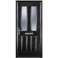Door-Stop 2 Panel 2 Square Black Right Hand GRP Composite Door with Colour-Matched Frame - 840 x 2100mm