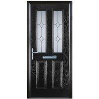 Door-Stop 2 Panel 2 Square Black Right Hand GRP Composite Door with Stippolyte Glass & Colour-Matched Frame - 840 x 2100mm