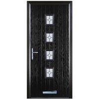 Door-Stop 4 Square Black Right Hand GRP Composite Door with Flair Glass & Colour-Matched Frame - 840 x 2100mm