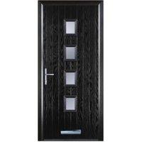Door-Stop 4 Square Black Right Hand GRP Composite Door with Stippolyte Glass & Colour-Matched Frame - 840 x 2100mm