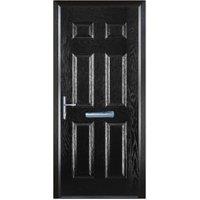 Door-Stop 6 Panel Black Right Hand GRP Composite Door with Colour-Matched Frame - 840 x 2100mm