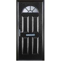 Door-Stop 4 Panel Sunburst Black Right Hand GRP Composite Door with Colour-Matched Frame - 840 x 2100mm