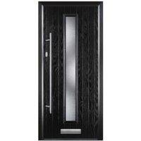 Door-Stop Cottage Black Right Hand GRP Composite Door with Long Narrow Glazing & Colour-Matched Frame - 840 x 2100mm
