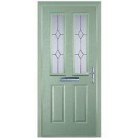 Door-Stop 2 Panel 2 Square Chartwell Green Left Hand GRP Composite Door with Stippolyte Glass & Colour-Matched Frame - 840 x 2100mm