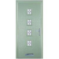 Door-Stop 4 Square Chartwell Green Left Hand GRP Composite Door with Flair Glass & Colour-Matched Frame - 920 x 2100mm