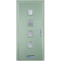 Door-Stop 4 Square Chartwell Green Left Hand GRP Composite Door with Stippolyte Glass & Colour-Matched Frame - 920 x 2100mm