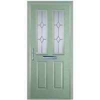 Door-Stop 2 Panel 2 Square Chartwell Green Right Hand GRP Composite Door with Stippolyte Glass & Colour-Matched Frame - 840 x 2100mm