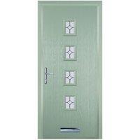 Door-Stop 4 Square Chartwell Green Right Hand GRP Composite Door with Flair Glass & Colour-Matched Frame - 840 x 2100mm