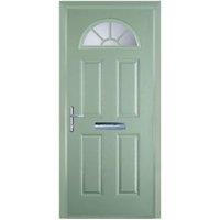 Door-Stop 4 Panel Sunburst Chartwell Green Right Hand GRP Composite Door with Colour-Matched Frame - 840 x 2100mm