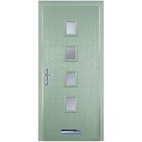 Door-Stop 4 Square Chartwell Green Right Hand GRP Composite Door with Stippolyte Glass & Colour-Matched Frame - 920 x 2100mm
