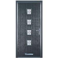 Door-Stop 4 Square Anthracite Grey Left Hand GRP Composite Door with Flair Glass & Colour-Matched Frame - 840 x 2100mm