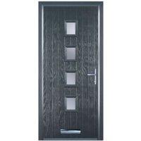 Door-Stop 4 Square Anthracite Grey Left Hand GRP Composite Door with Stippolyte Glass & Colour-Matched Frame - 840 x 2100mm