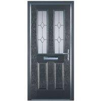 Door-Stop 2 Panel 2 Square Anthracite Grey Left Hand GRP Composite Door with Stippolyte Glass & Colour-Matched Frame - 920 x 2100mm