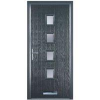 Door-Stop 4 Square Anthracite Grey Right Hand GRP Composite Door with Stippolyte Glass & Colour-Matched Frame - 840 x 2100mm