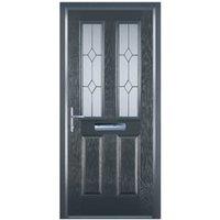 Door-Stop 2 Panel 2 Square Anthracite Grey Right Hand GRP Composite Door with Stippolyte Glass & Colour-Matched Frame - 920 x 2100mm