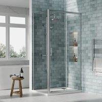 Nuie Chrome Sliding Door Side Panel Tray & Waste Shower Enclosure Package - 1000 x 700mm