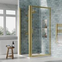 Nuie Brushed Brass Sliding Door Side Panel Tray & Waste Shower Enclosure Package - 1000 x 760mm